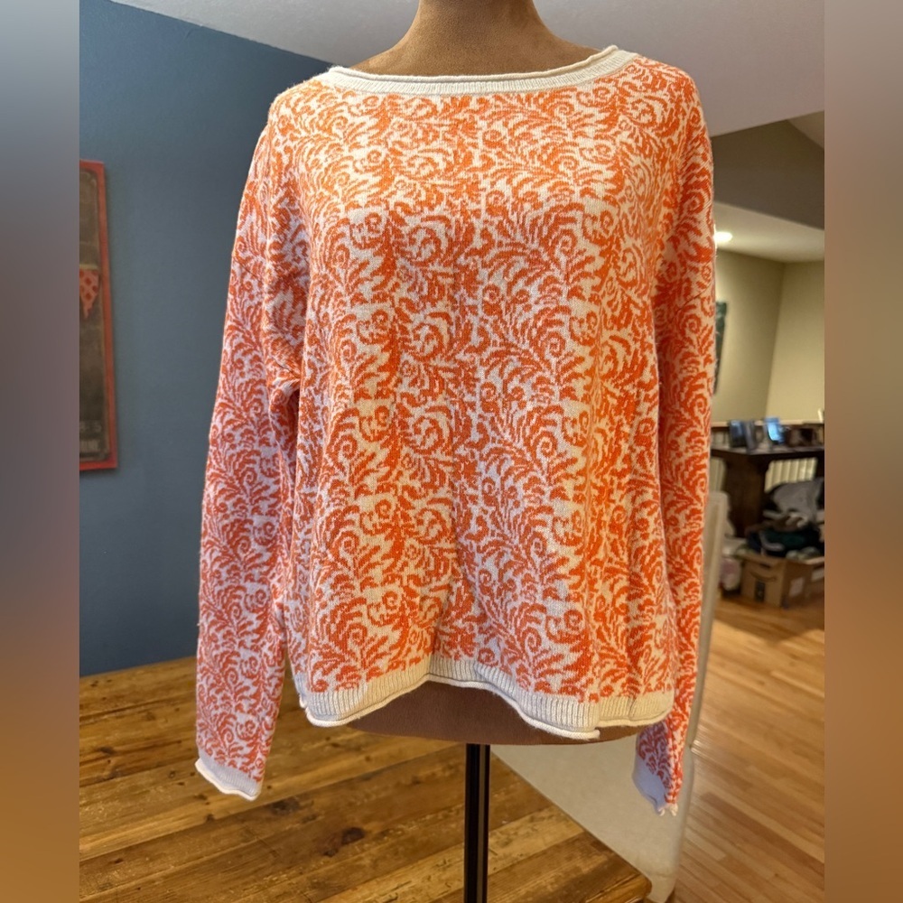 Sundance Orange and White Patterned Sweater SZE M